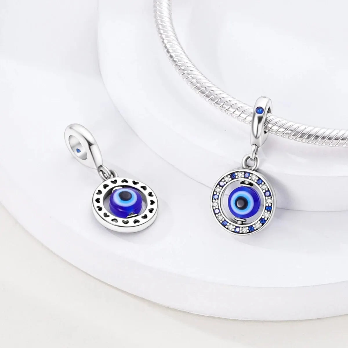 MULA Silver-Plated Sunflower & Four-Leaf Clover Dangle Charms - DIY 3MM Snake Chain Bracelet