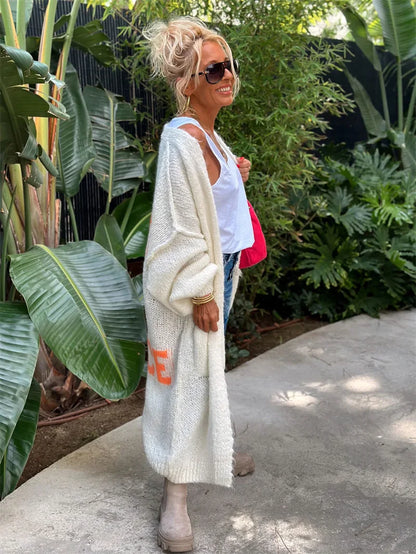 2024 Women’s Knitted Striped Cardigan – Elegant Loose Long Outerwear, Y2K Sweater Coat, Soft Cover-Up for Fashion Streetwear