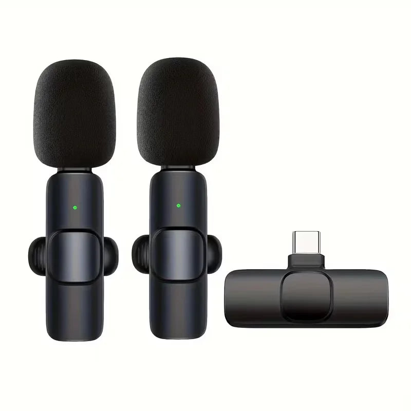 Mini Type-C Wireless Lavalier Microphone - Dual Person Noise Cancelling Audio Mic System for Recording & Streaming