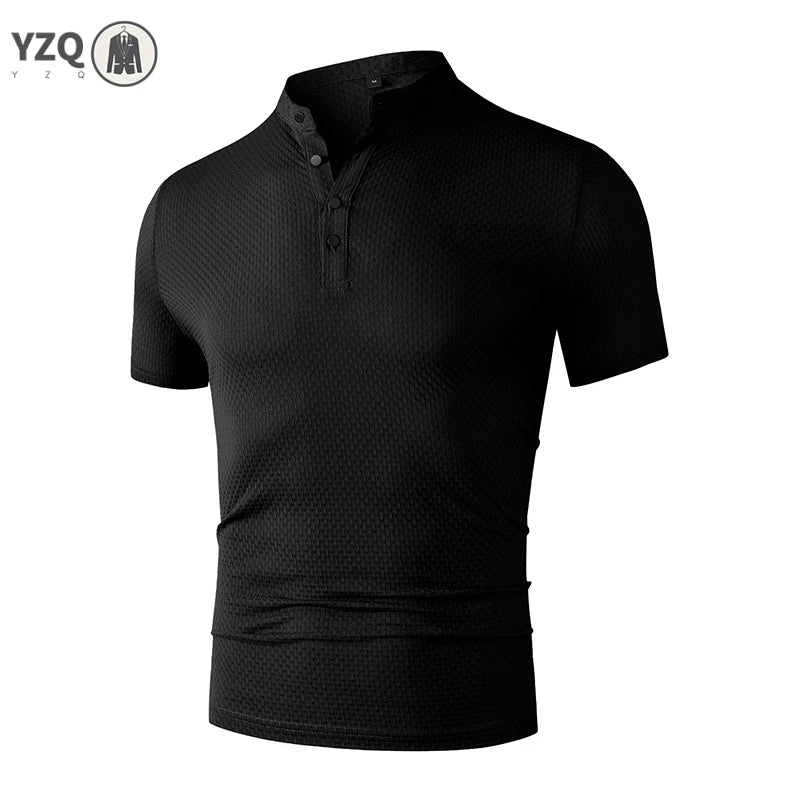 Men's Business Casual Polo Shirt - Short Sleeve Breathable Summer Top with Floral Detail