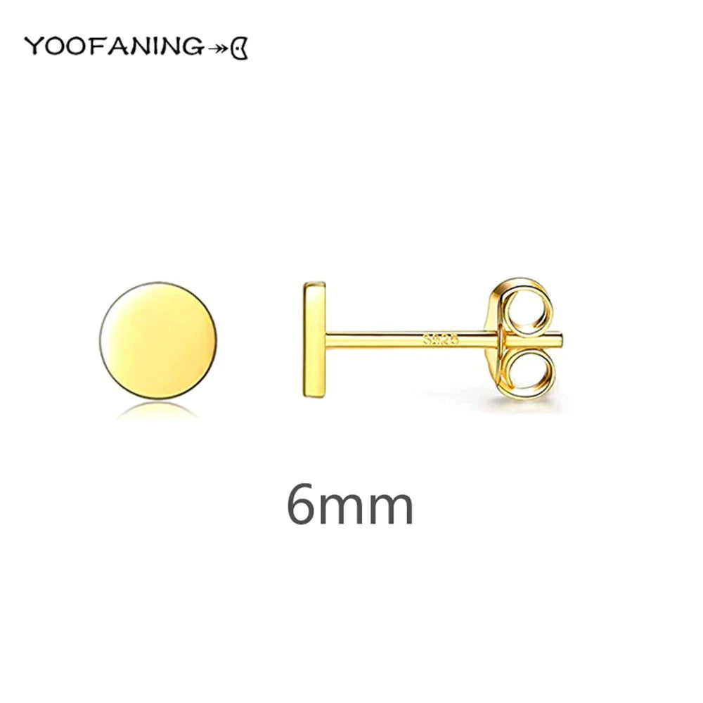 925 Sterling Silver Ear Needle Earrings – Simple Circular Gold & Silver Studs for Women Jewelry (Multiple Sizes)