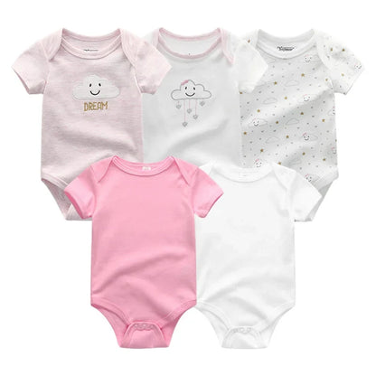 5PCS Newborn Baby Bodysuit Set - Soft Cotton Unisex Baby Clothes with Cartoon Print for Boys & Girls