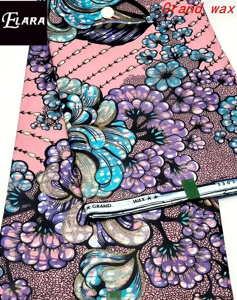 African Real Wax Print Fabric - Grand Original Ankara Blue Cotton Wax Material 6 Yards for Stylish Dresses & Uniforms