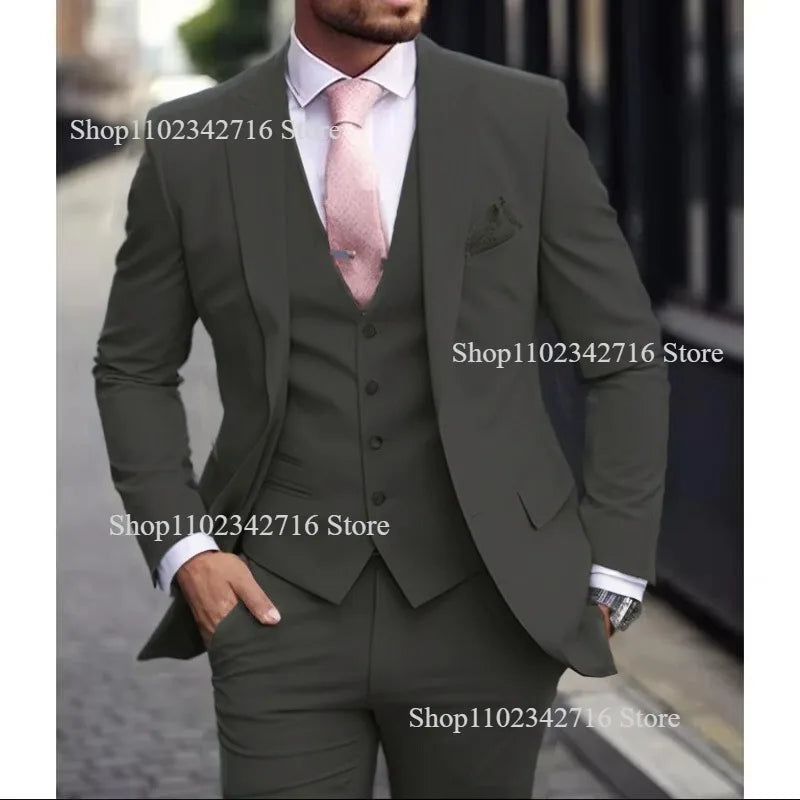 Men's Pink 3 Piece Suit - Slim Fit Wedding Tuxedo Jacket, Vest & Pants Set For Groom Formal Occasions