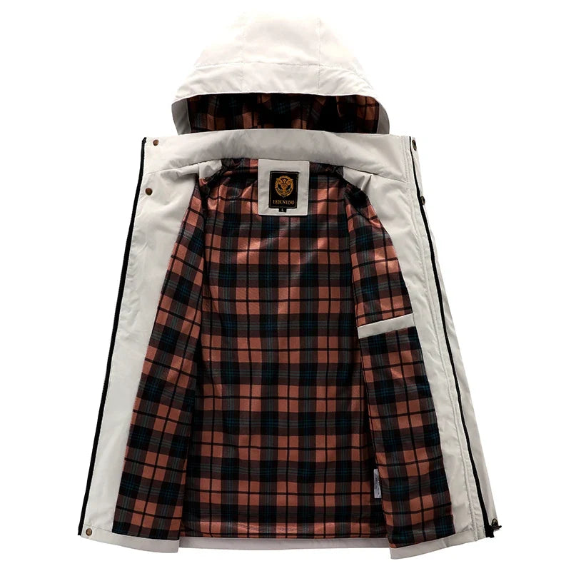 Men's Casual Hooded Windbreaker Jacket - Waterproof Warm Soft Shell Outdoor Winter Coat Plus Size