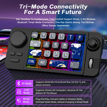 Rechargeable Mechanical Gaming Keypad - Bluetooth 2.4G Wireless & Wired Programmable Joystick Keyboard with RGB Backlit