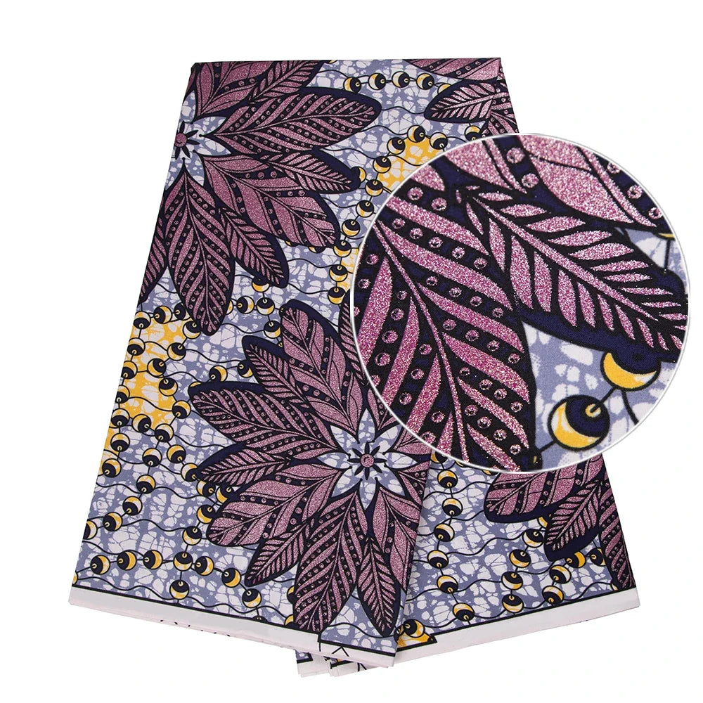 Nigerian Golden Super Ankara Fabric - Glitter Wax Batik Print for Sewing & Crafts