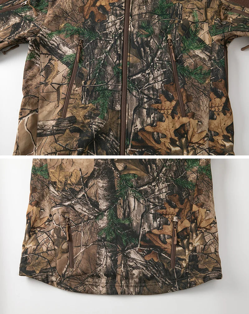 Men’s Silent Soft Shell Tactical Jacket | Waterproof, Warm Fleece Camouflage Hunting & Outdoor Hooded Coat