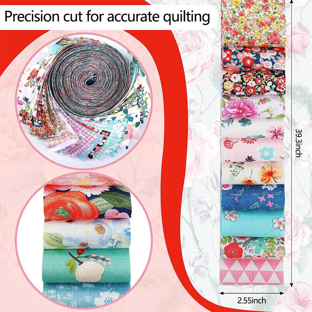 40Pcs Quilting Fabric Strips - Cotton Jelly Roll Patchwork Sewing DIY Craft Material for Needlework Projects