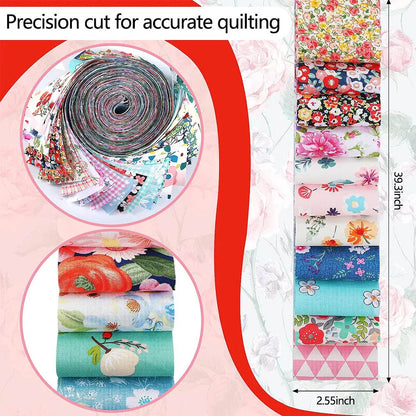 40Pcs Quilting Fabric Strips - Cotton Jelly Roll Patchwork Sewing DIY Craft Material for Needlework Projects