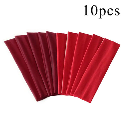 10 Pcs Elastic Hair Bands - Solid Color Fashion Headbands for Women, Sports, Running, Fitness, Yoga & Makeup Accessories
