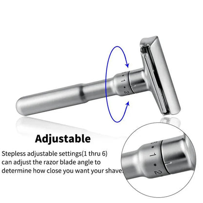 Mingshi Adjustable Safety Razor – Double Edge Classic Men’s Shaver with 1-6 Mild to Aggressive Settings and 5 Blades