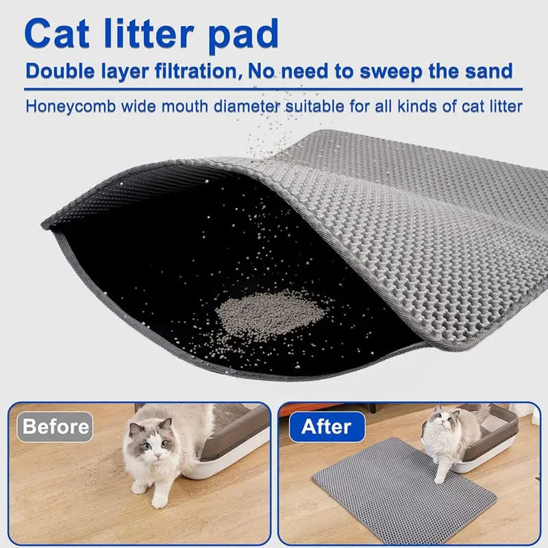 Double Layer Cat Litter Mat - Waterproof Pet Litter Trapping Pad for Clean Floors and Cat Box Accessories