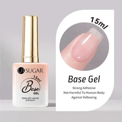 UR SUGAR 2 in 1 Base Gel & No Wipe Top Coat 15ml - Semi-Permanent UV Gel Primer for Nail Art Manicure Design
