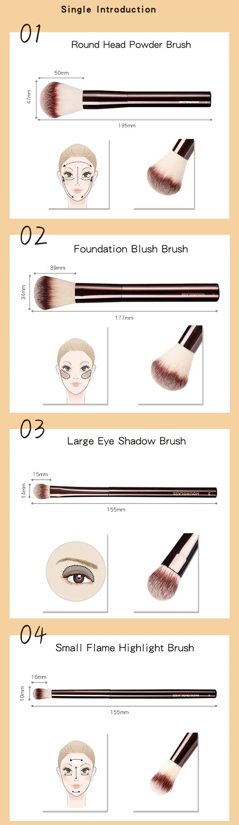Hourglass Makeup Brushes Set – Powder, Foundation, Concealer, Blusher, Bronzer, Eyeshadow & Eyebrow Sculpting Brushes