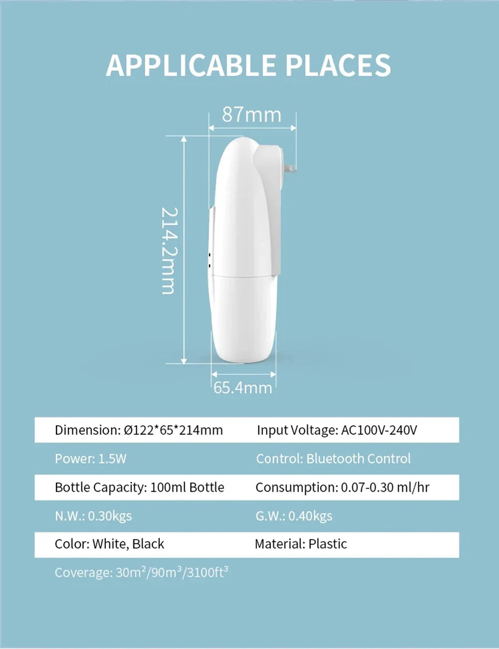 Plug-in Wall Fragrance Diffuser - Hotel Air Freshener, Bluetooth Essential Oil & Electric Aroma Diffuser Machine