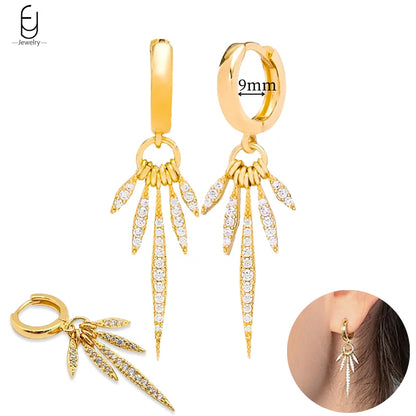 925 Sterling Silver Gold Tassel Earrings - Vintage Crystal Long Chain Hoop Jewelry for Women