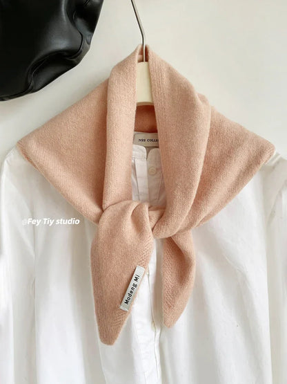 British Korean Style Wool Knitted Triangular Scarf – Multi-Functional Headscarf, Warm Knit Scarf for Women