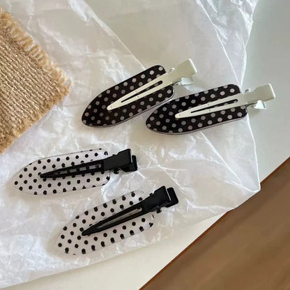 4Pcs Polka Dot Acrylic Hair Clips - Black White Secure Hold Barrettes for Daily Wear Party Hairstyles & Accessories