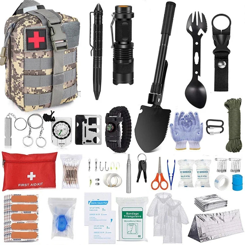 Emergency Trauma Survival Kit - Outdoor Camping First Aid Bag with SOS Wilderness Gear and Emergency Tools