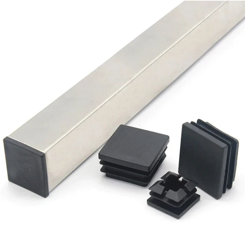 Black Square Tube End Caps - Plastic Blanking Plugs for Furniture, Tables & Chairs 10-100mm