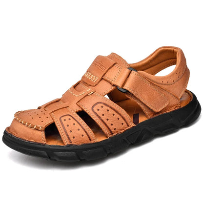 Men's Genuine Leather Casual Sandals - Breathable Summer Outdoor Walking Shoes
