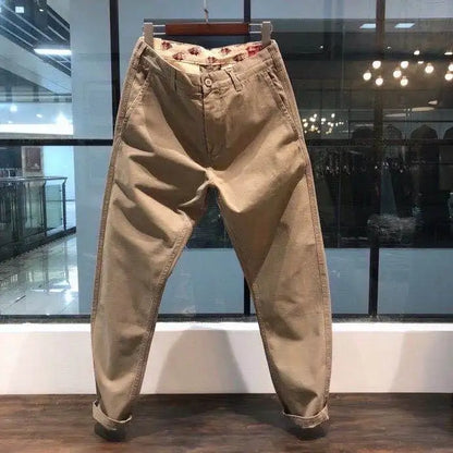 100% Cotton Heavyweight Men's Workwear Pants - Retro Slim Straight Casual Trousers
