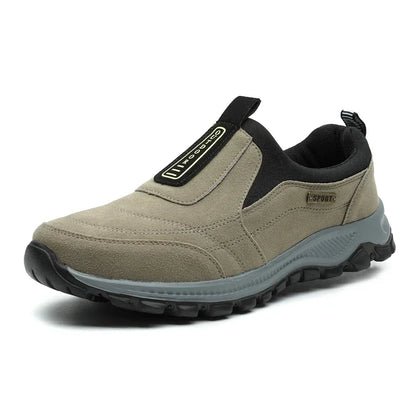 YRZL Men’s Hiking Sneakers - Breathable Suede Leather Slip-On Shoes with Anti-Skid Outdoor Walking Comfort