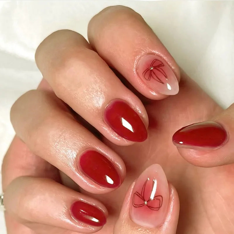 24pcs Goldfish Pattern Almond Press-On Nails – Simple Nude Pink Wearable Detachable False Nail Manicure Set