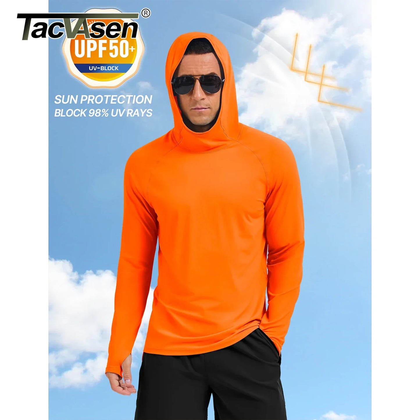 TACVASEN Men's Sun Hoodie Shirt - UPF 50+ Long Sleeve Rash Guard Quick Dry Fishing, Hiking & Swim Protection Top
