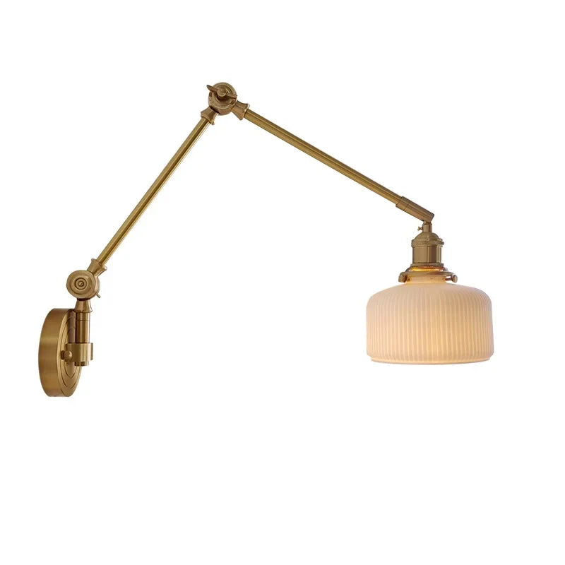 IWHD 2022 Ceramic Copper LED Wall Lamp — Adjustable Swinging Long Arm Light for Bedroom & Living Room