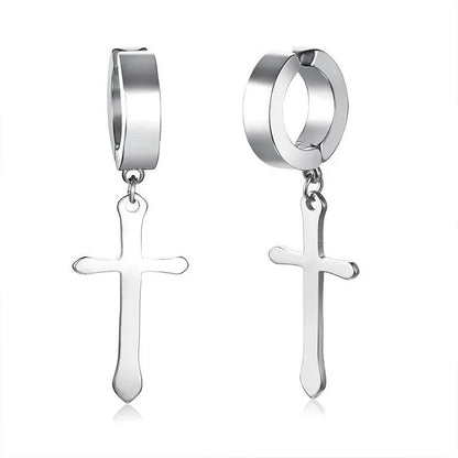 Stainless Steel Cross Charm Earrings - Men's Fashion Jewelry