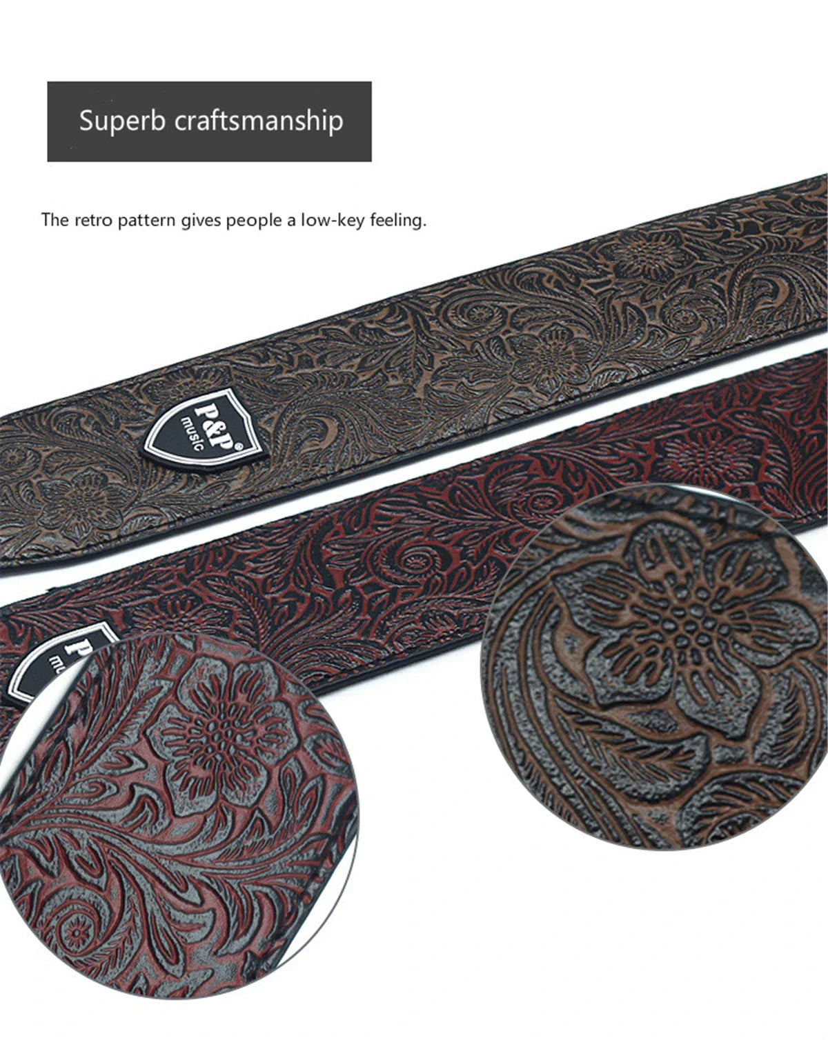Vintage 2.5 Inch Guitar Strap - Adjustable Soft Embroidered Belt for Classical & Bass Guitars, Music Accessories