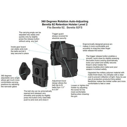 360° Rotating Tactical Holster - Universal Pistol Holder for Sig P320 SP2022 P226 Beretta PX4 Glock 17 19 23
