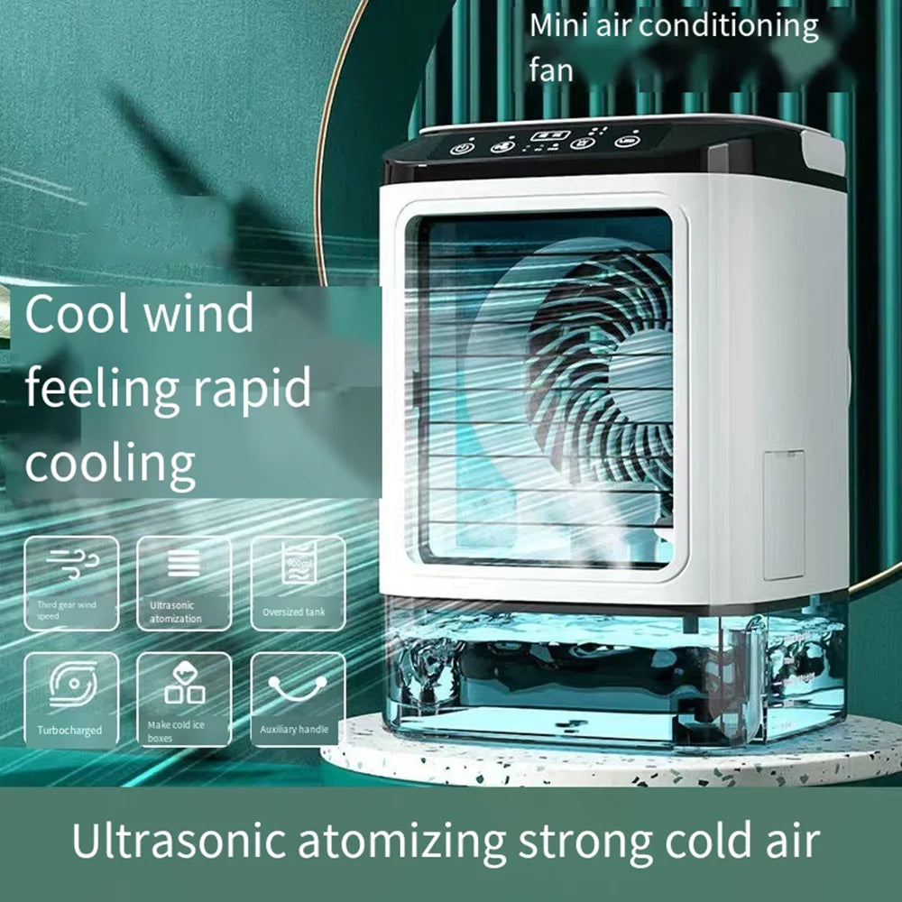 USB Portable Mini Air Conditioner Fan – 3-Speed Desktop Cooling Fan with LED Night Light, Air Cooler for Home, Office, and Camping