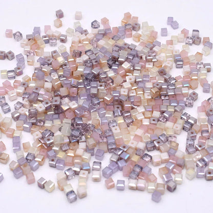 Pink Czech Glass Crystal Beads - 3mm 4mm 5mm Cube Square Candy Seed Beads for DIY Jewelry Making Charms
