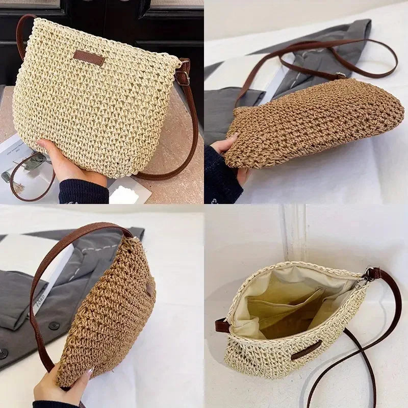 Women’s Straw Woven Crossbody Bag - Fashionable Beach Shoulder Bag for Summer Travel & Casual Style