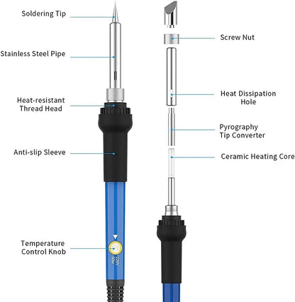 60W Electric Soldering & Pyrography Tool – Adjustable Temperature Wood Burning and Embossing Pen Set