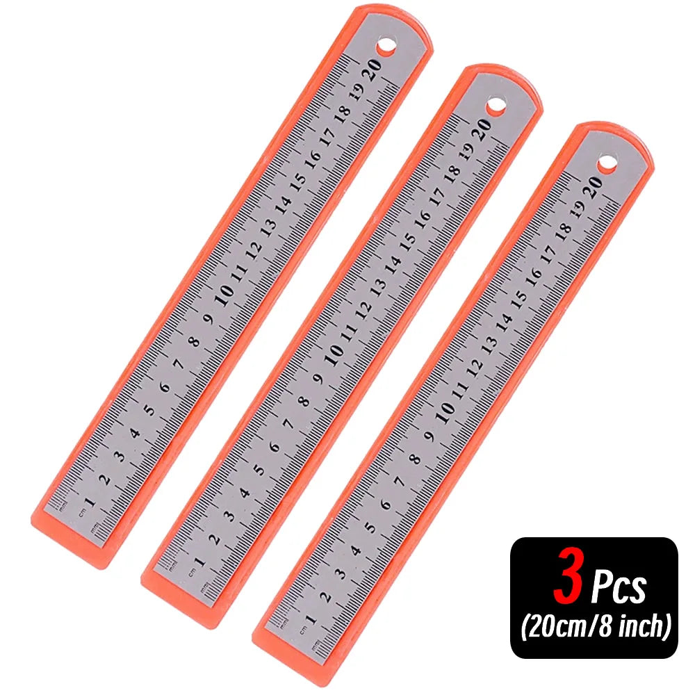 Stainless Steel Precision Ruler - 10-Piece 15-30cm Double-Sided Metric Measuring Scale for Accurate Measurement