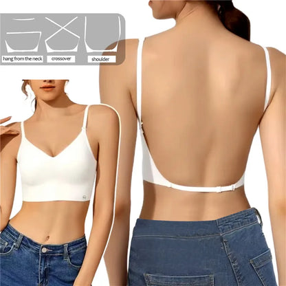 Women’s Invisible U-Plunge Bra - Backless Push-Up Strapless Lingerie with Transparent Straps for Dresses and Tops