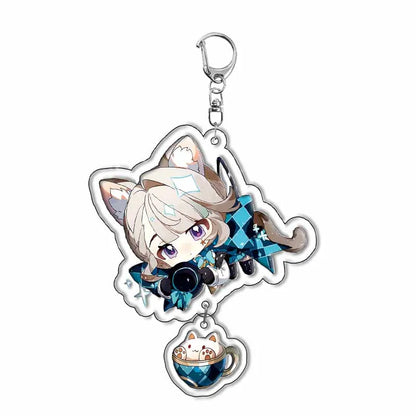 Genshin Impact Anime Keychain – Fontaine & Natlan Characters Sigewinne, Charlotte, Navia, Neuvillette & Clorinde Freminet