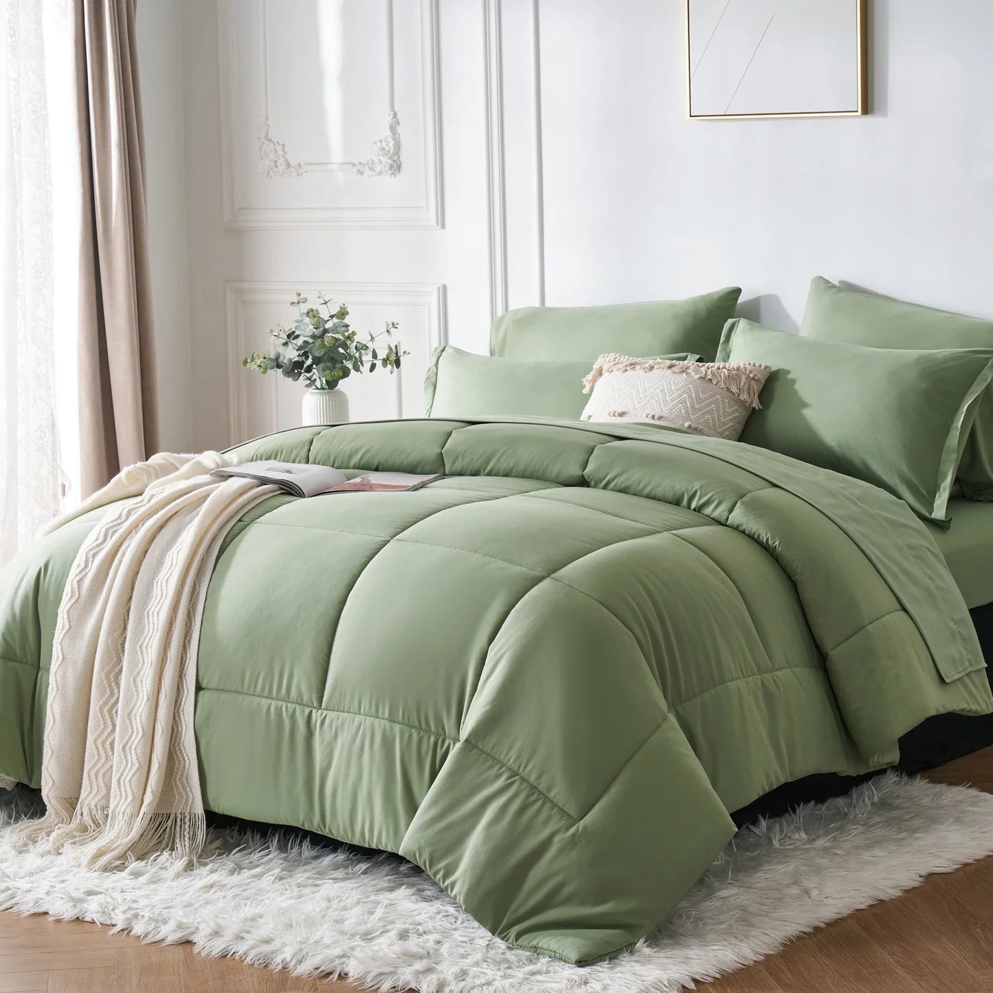 7-Piece Queen Bed-in-a-Bag Comforter Set — Solid Geometry Comforter, Sheets & Pillowcases, Stylish Bedroom Gift