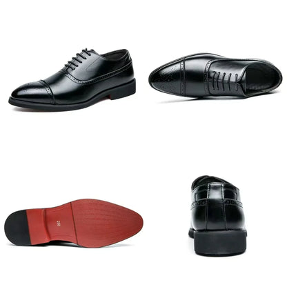 Men’s Red Sole Leather Oxford Shoes - Pointed Toe Lace-Up Business, Office, Party & Wedding Dress Shoes