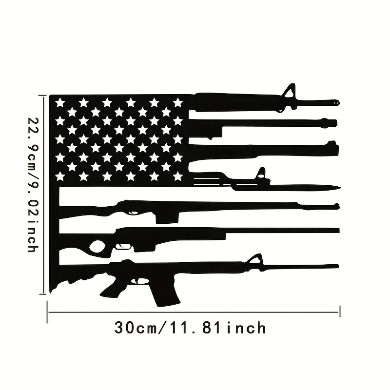 Gun Metal Flag Wall Art - Unique Black Metal Decor for Indoor Outdoor Living Room and Home Spaces