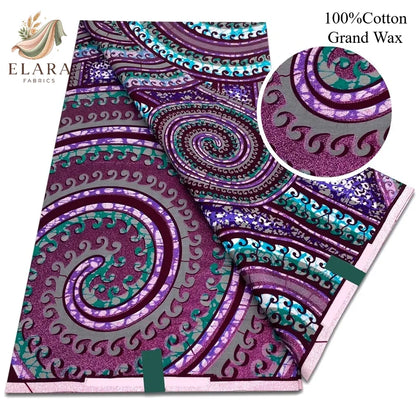 Grand Super African Wax Fabric - 100% Cotton Nigerian Glitter Glam Gold Ankara Print for Sewing