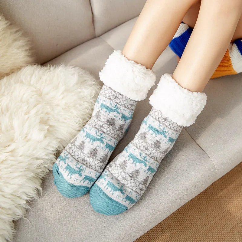Winter Plush Women’s Non-Slip Floor Socks – Fuzzy Soft Penguin, Deer, Elk & Bear Slippers, Cozy Christmas Gift