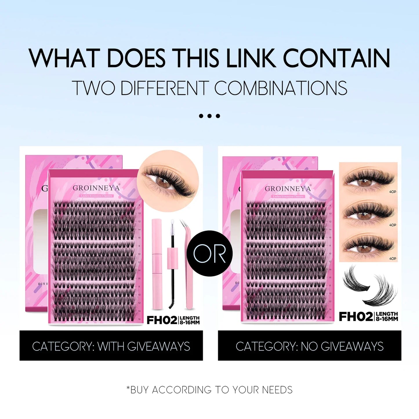 GROINNEYA DIY Lash Extension Kit – Individual & Cluster Lashes Full Set with Lash Bond and Seal for At-Home Use