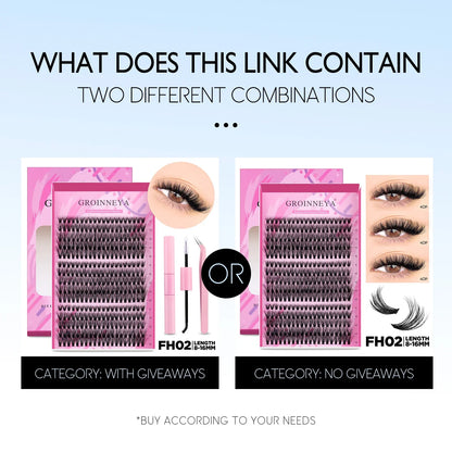 GROINNEYA DIY Lash Extension Kit – Individual & Cluster Lashes Full Set with Lash Bond and Seal for At-Home Use