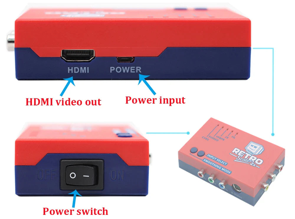 RetroScaler2x AV to HDMI Converter — Line-Doubler for Retro Game Consoles including PS2, N64, NES, Dreamcast, Saturn, MD1, MD2