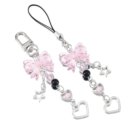 Y2K Bow Heart Star Phone Charm - Kawaii Goth Keychain Pendant for Bags & Cute Accessories